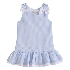 Girls Light Blue Seersucker Ruffle Dress
