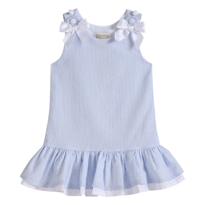 Girls Light Blue Seersucker Ruffle Dress