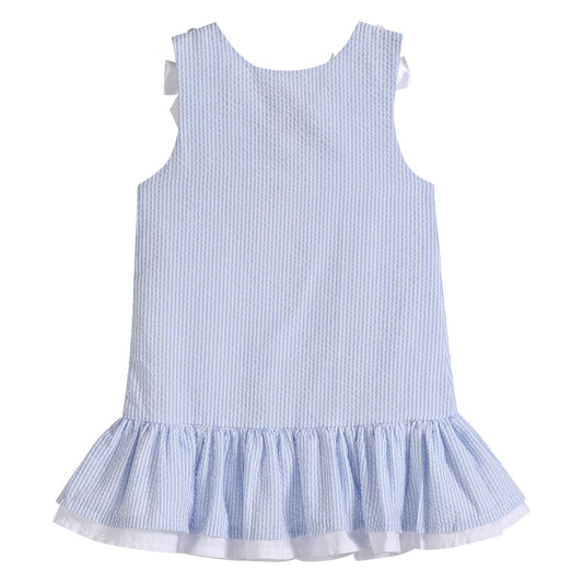Girls Light Blue Seersucker Ruffle Dress