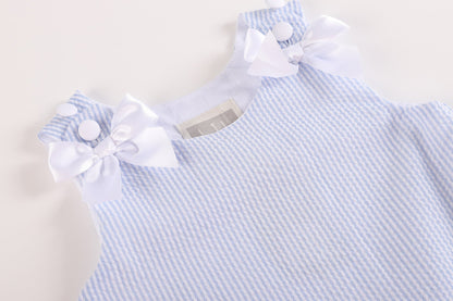 Girls Light Blue Seersucker Ruffle Dress