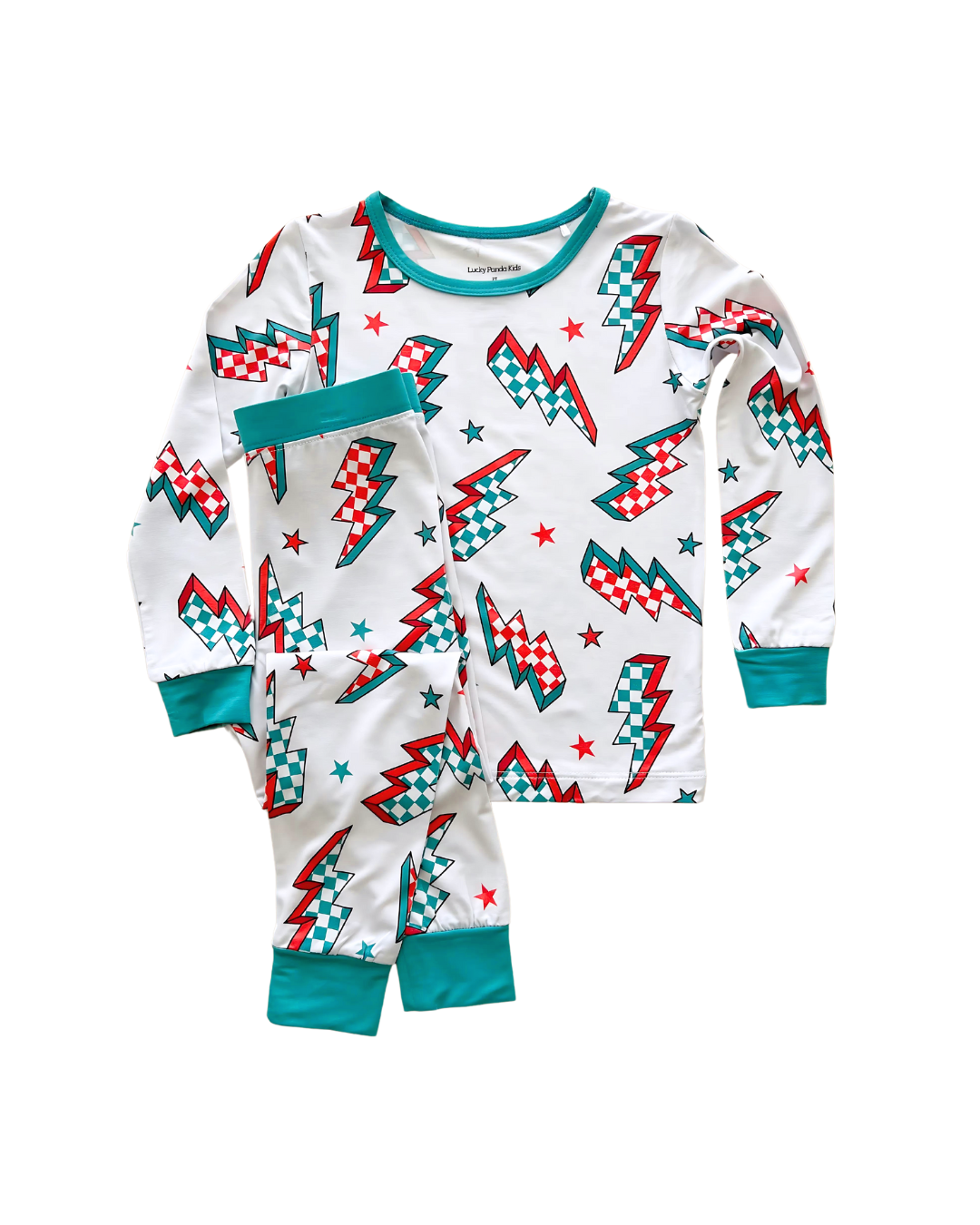 Kids Checkered Bolts Bamboo Two-Piece Pajama Set for a cozy and stylish Christmas