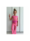 Pink Palm Tree Print Top and Pant Knit Set