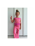 Pink Palm Tree Print Top and Pant Knit Set