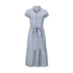 Women’s Organic Maxi Dress – Blue Check Button Front