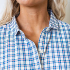 Women’s Organic Maxi Dress – Blue Check Button Front