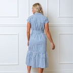 Women’s Organic Maxi Dress – Blue Check Button Front