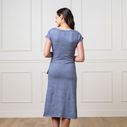 Women’s Navy Microstripe Knit Tie Maxi Dress