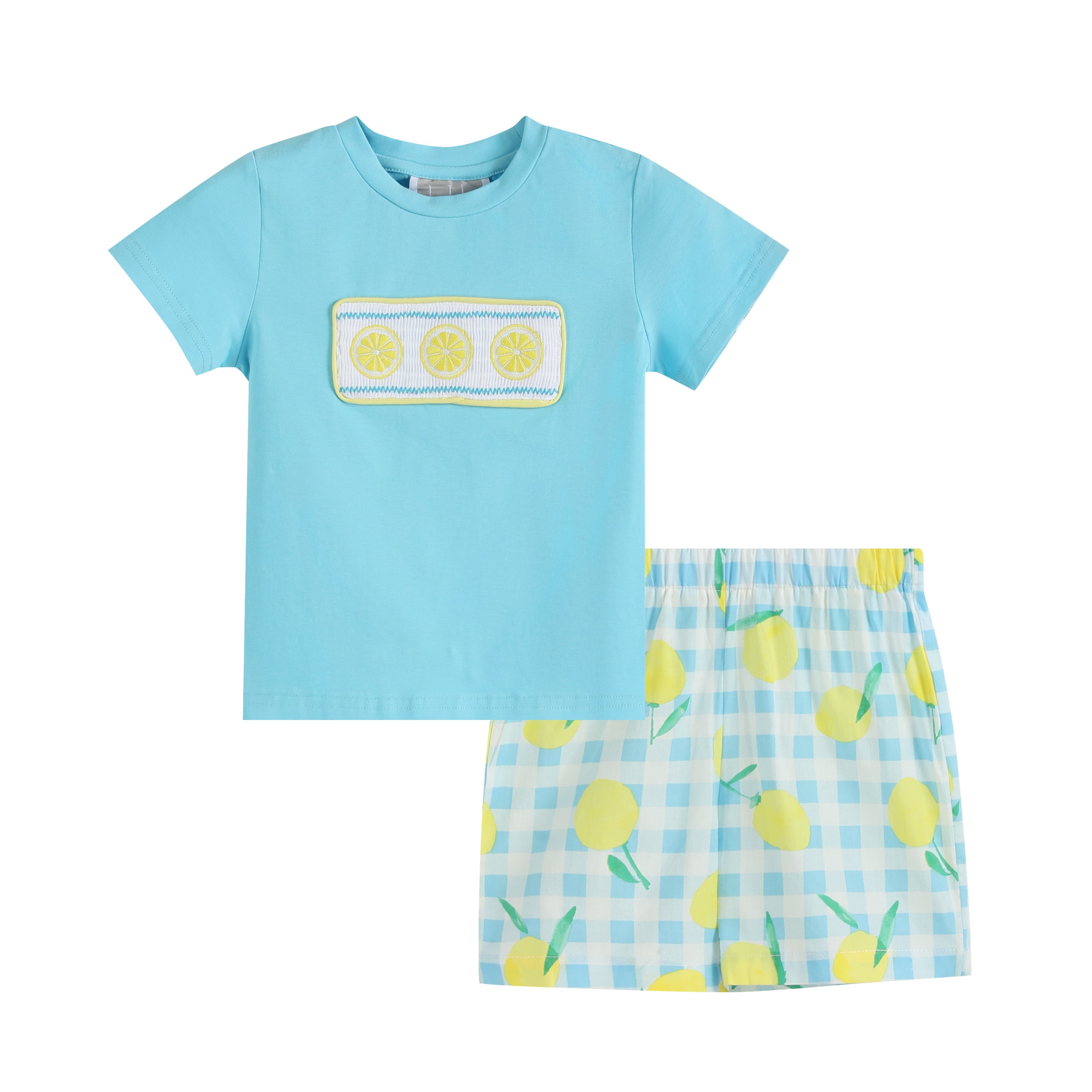 Blue Lemon Smocked Tee & Bermuda Shorts Set