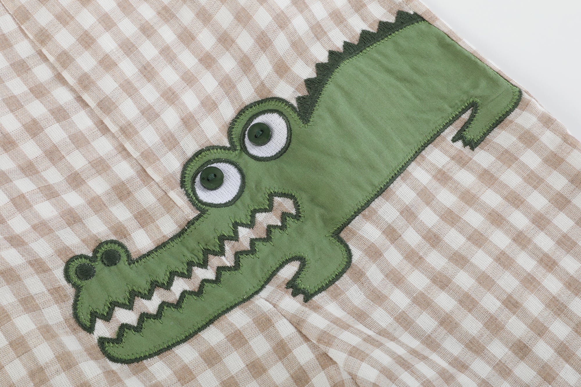 Brown Gingham Alligator Shortalls