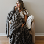 Double Ruched Faux Fur XL Throw Blanket