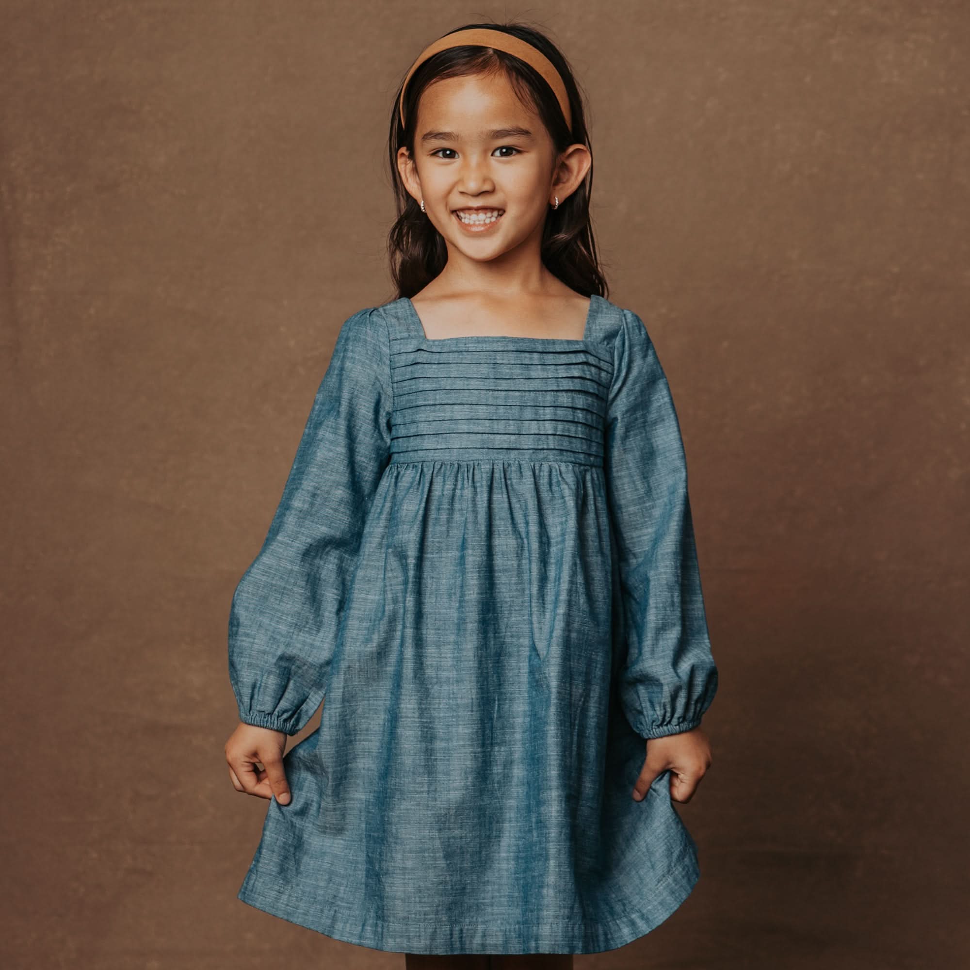 Organic Ruched Chambray Dress