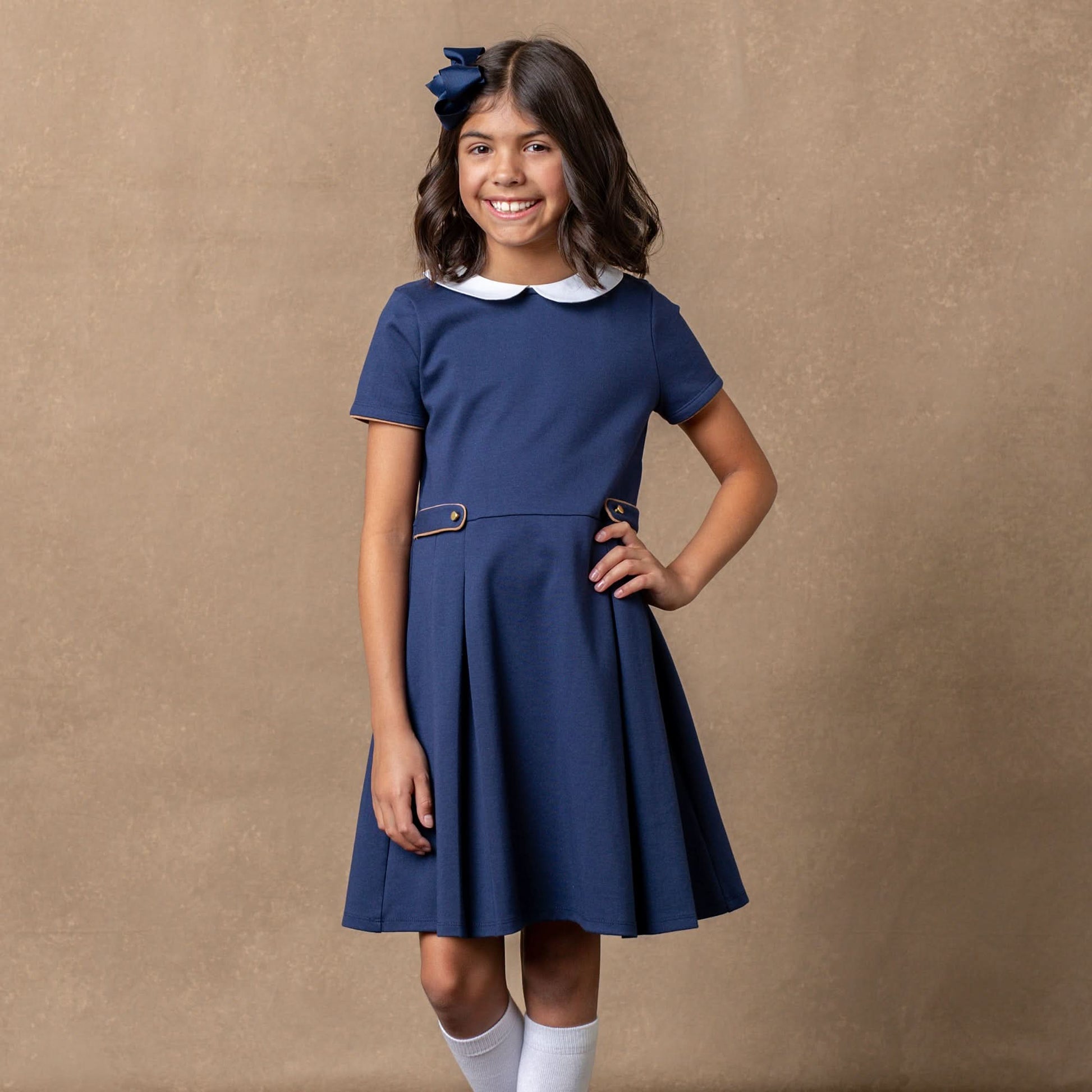 Pleated Ponte Dress with Collar