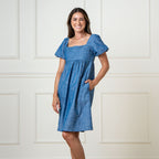 Organic Ruched Chambray Dress