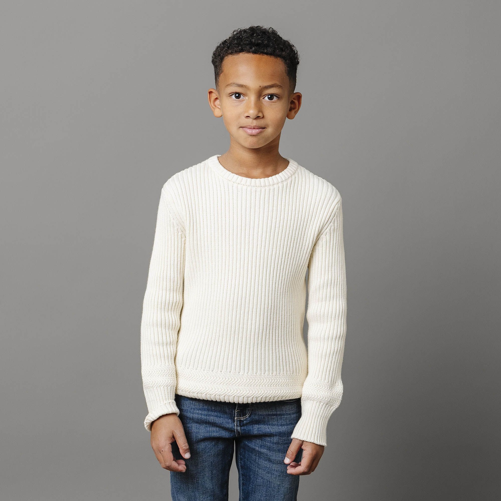 Organic Herringbone Detail Crew Neck Sweater