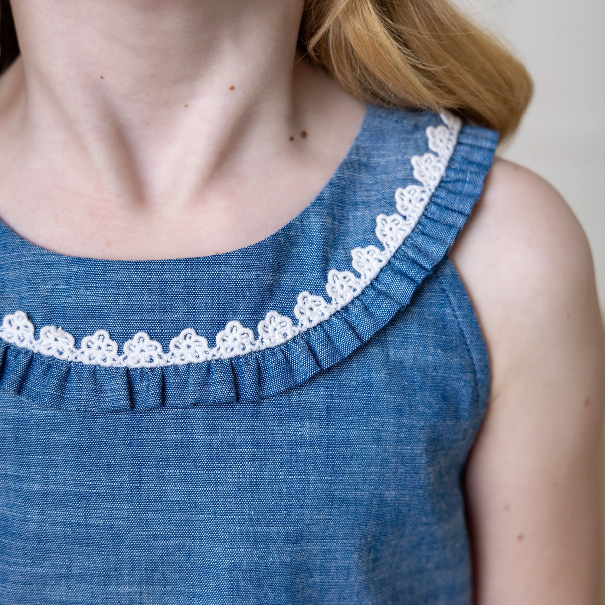 Organic Ruffle Collar Chambray Top