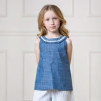 Organic Ruffle Collar Chambray Top