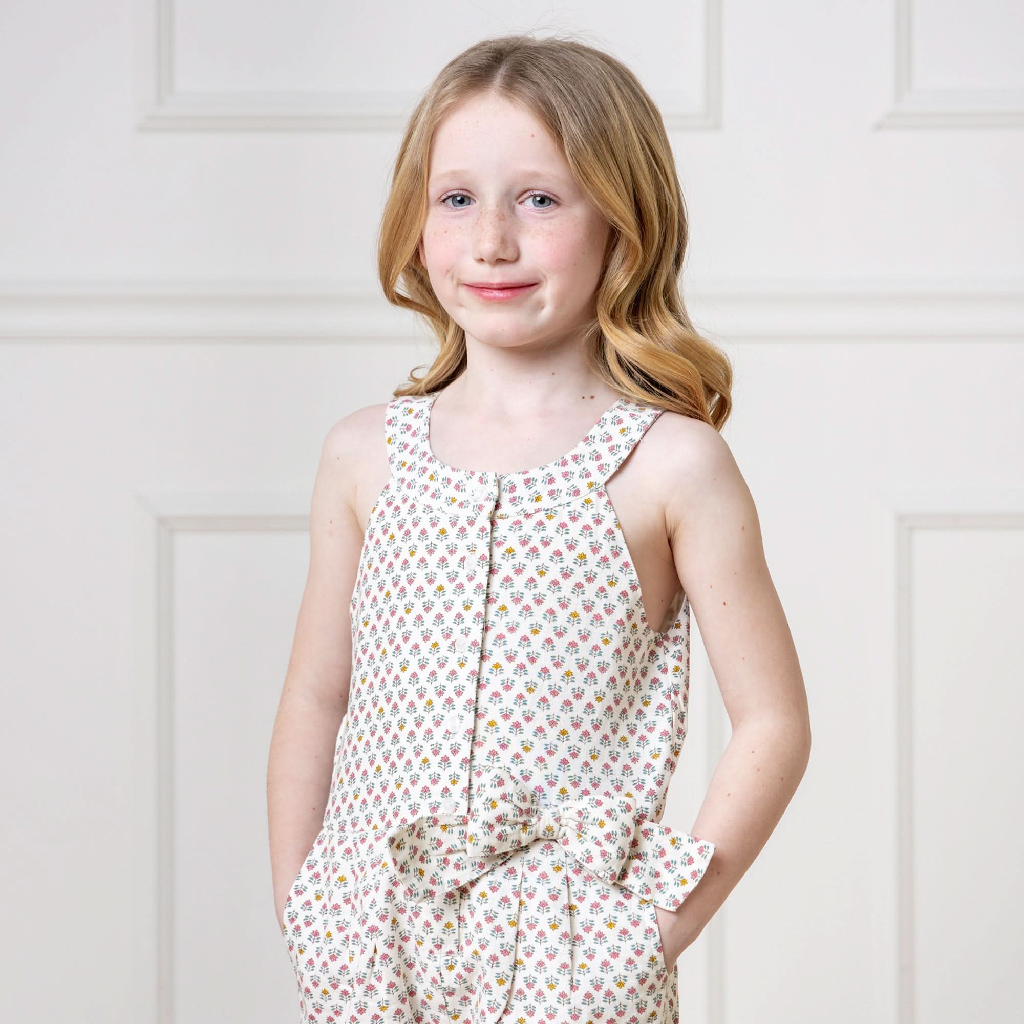 Girls Button Front Halter Romper