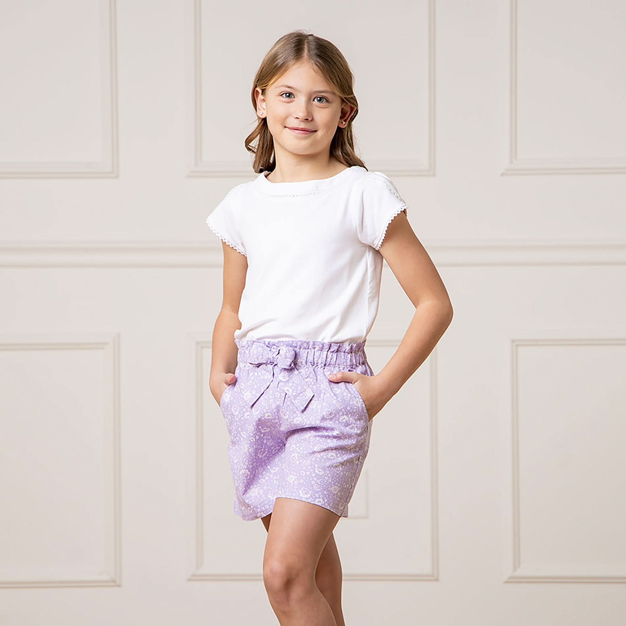 Baby Girl Floral Paperbag Shorts – Linen Cotton Blend
