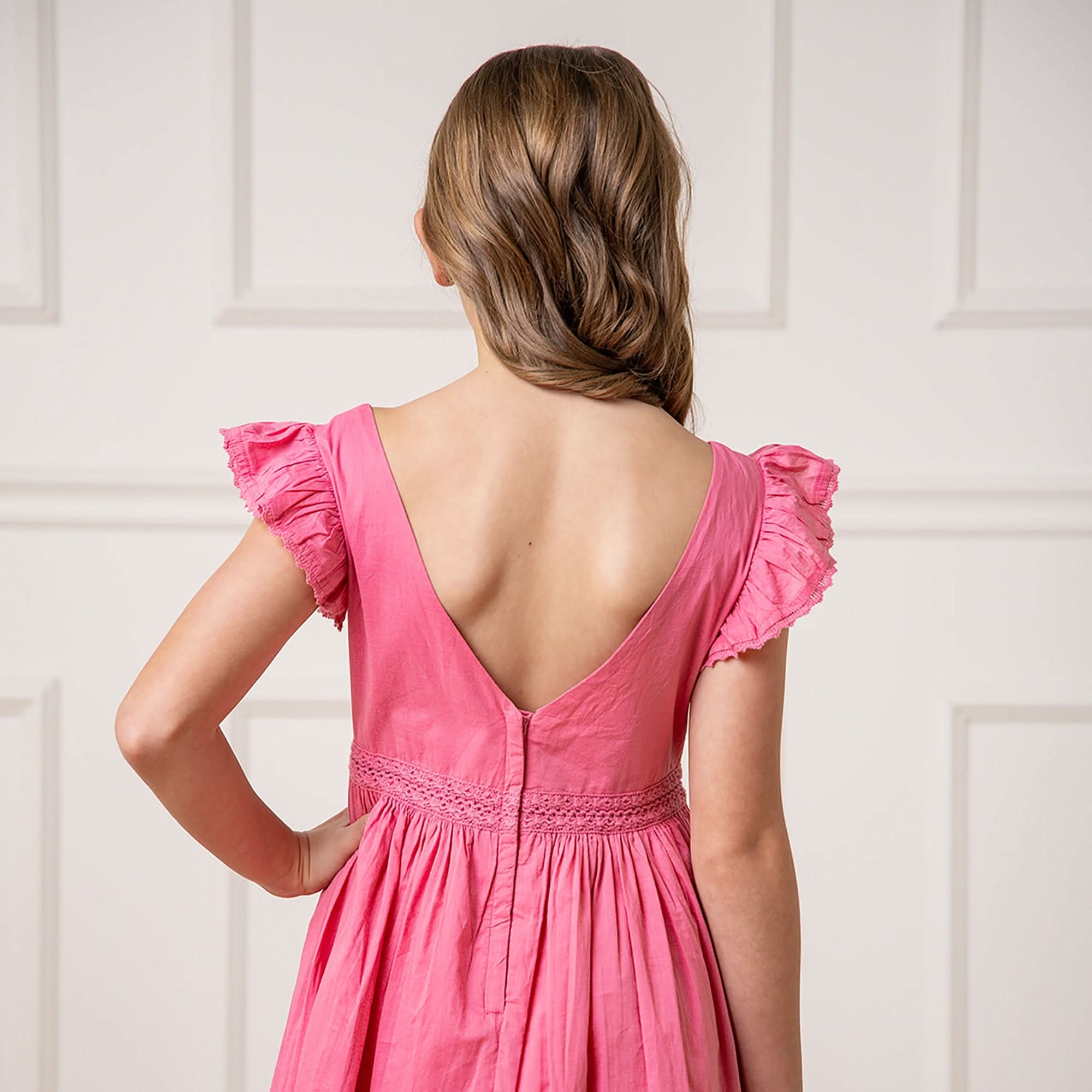 Girls Organic Cotton Flutter Sleeve Maxi Dress