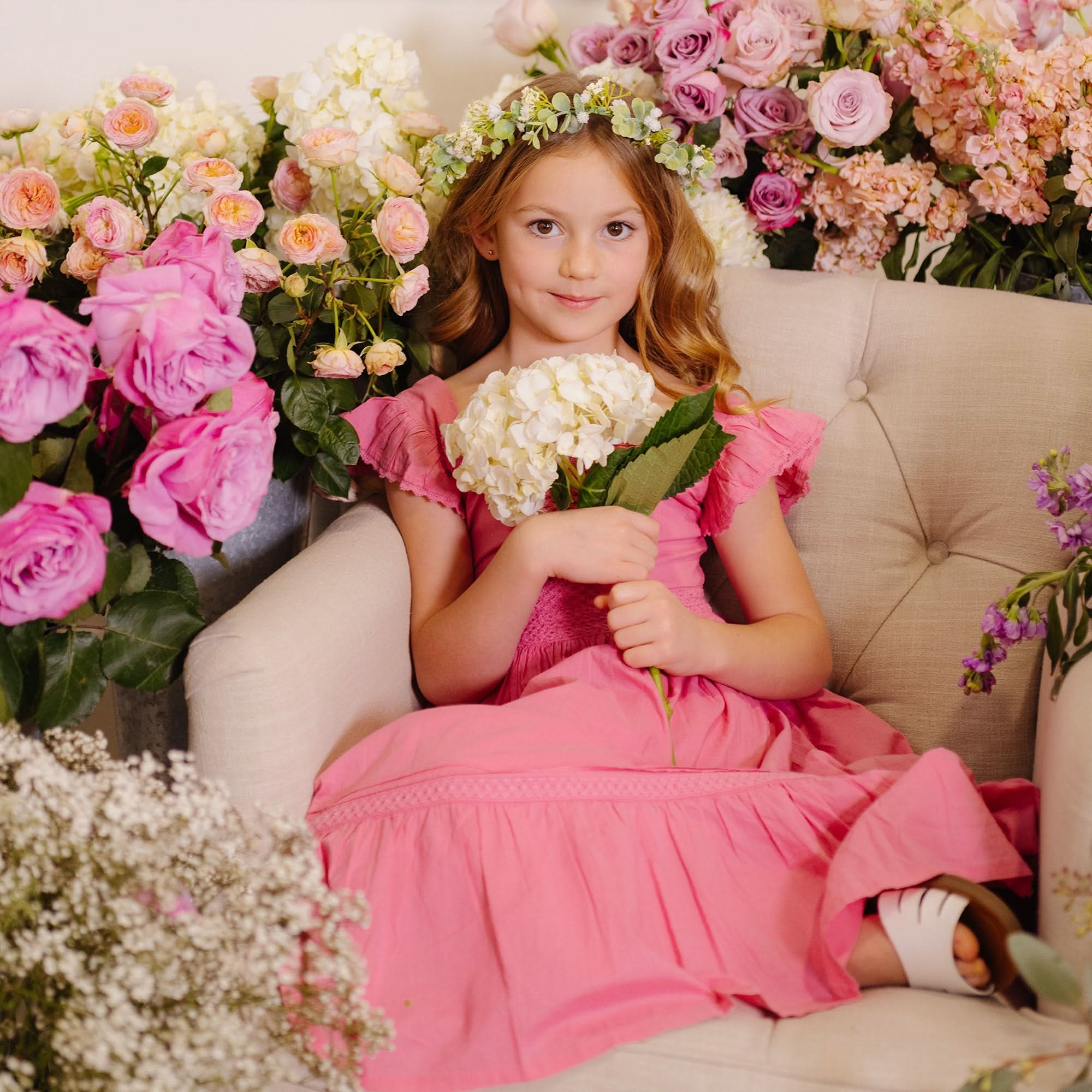 Girls Organic Cotton Flutter Sleeve Maxi Dress