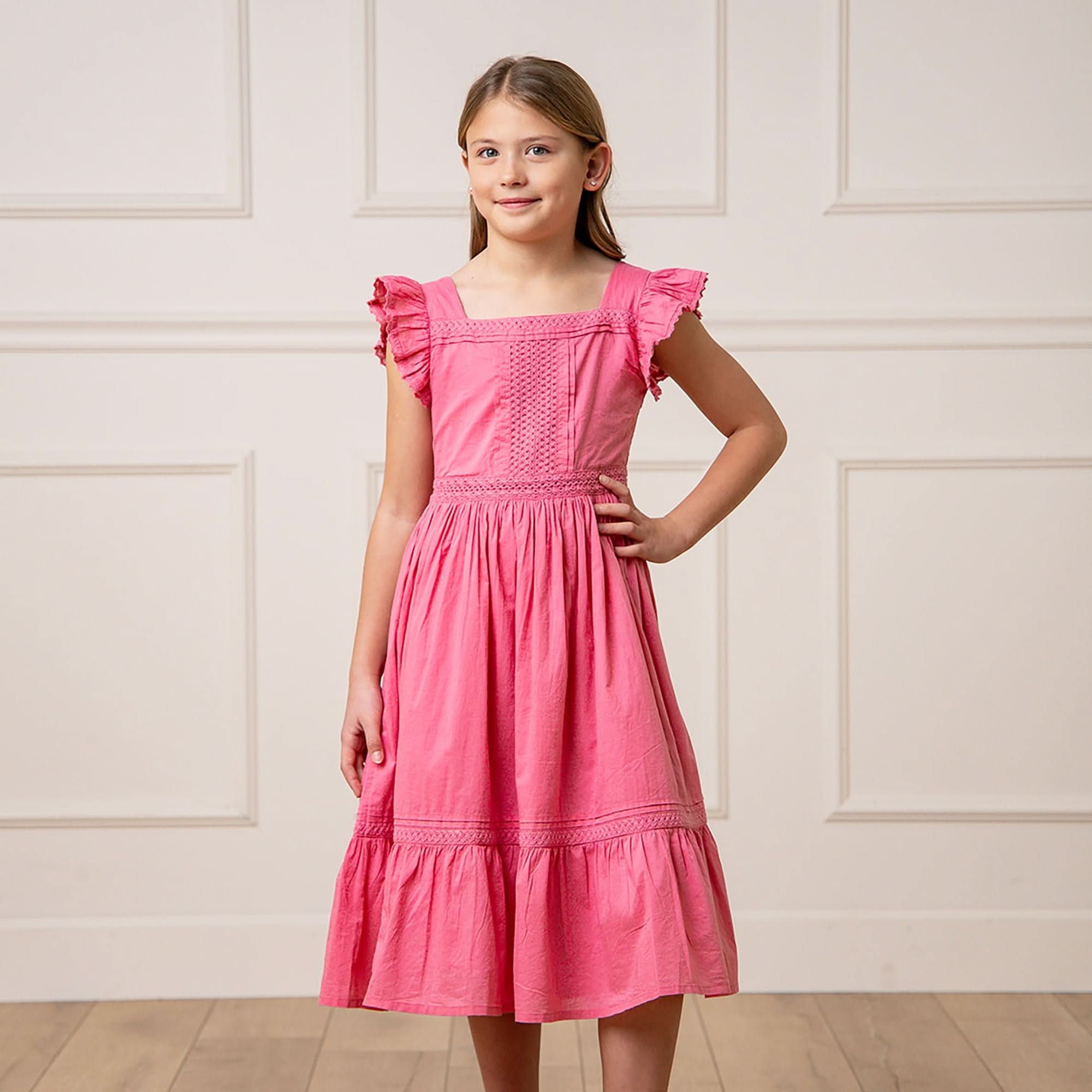 Girls Organic Cotton Flutter Sleeve Maxi Dress