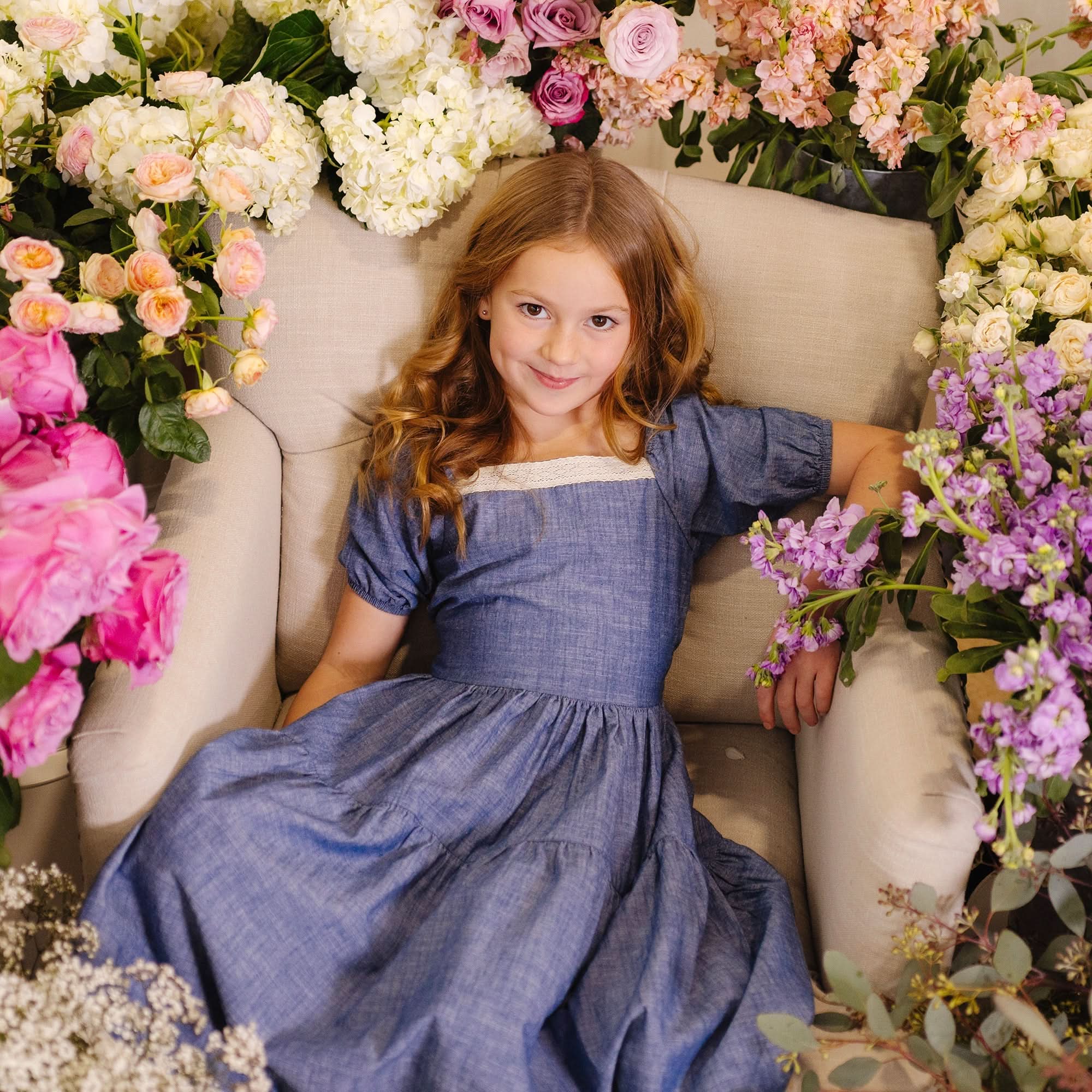 Crochet Trim Organic Chambray Dress