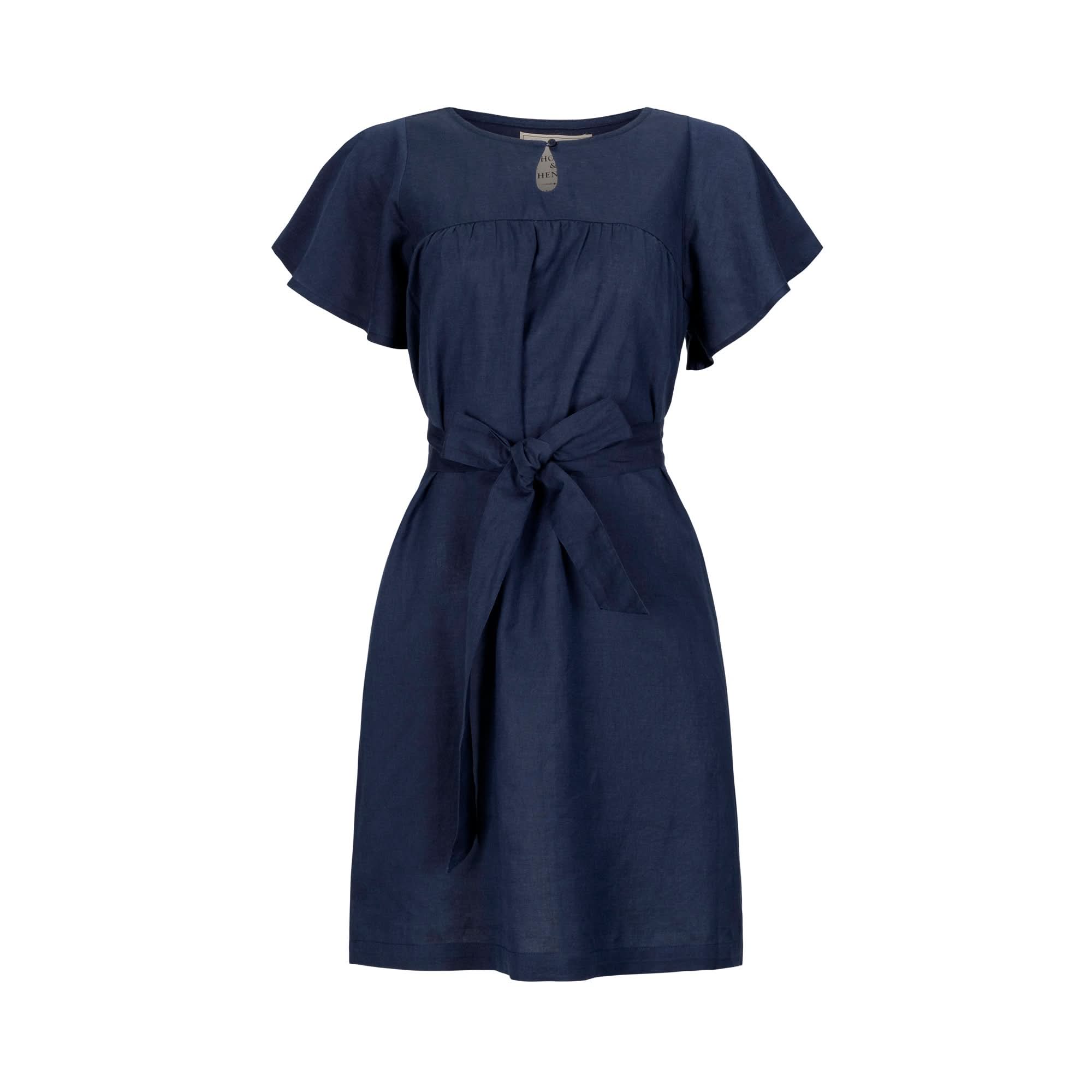 Women’s Navy Linen Keyhole Dress