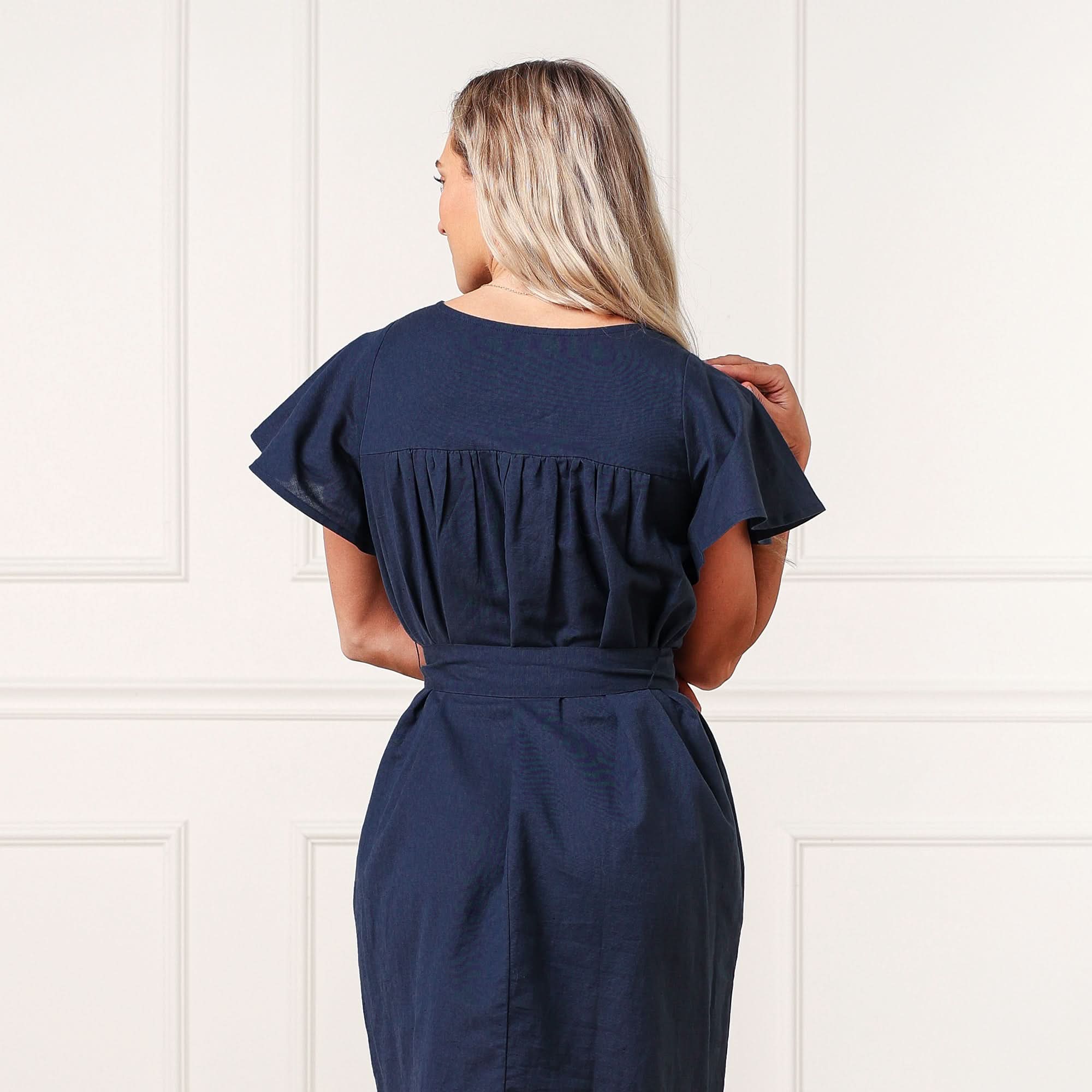 Women’s Navy Linen Keyhole Dress