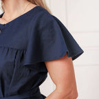 Women’s Navy Linen Keyhole Dress