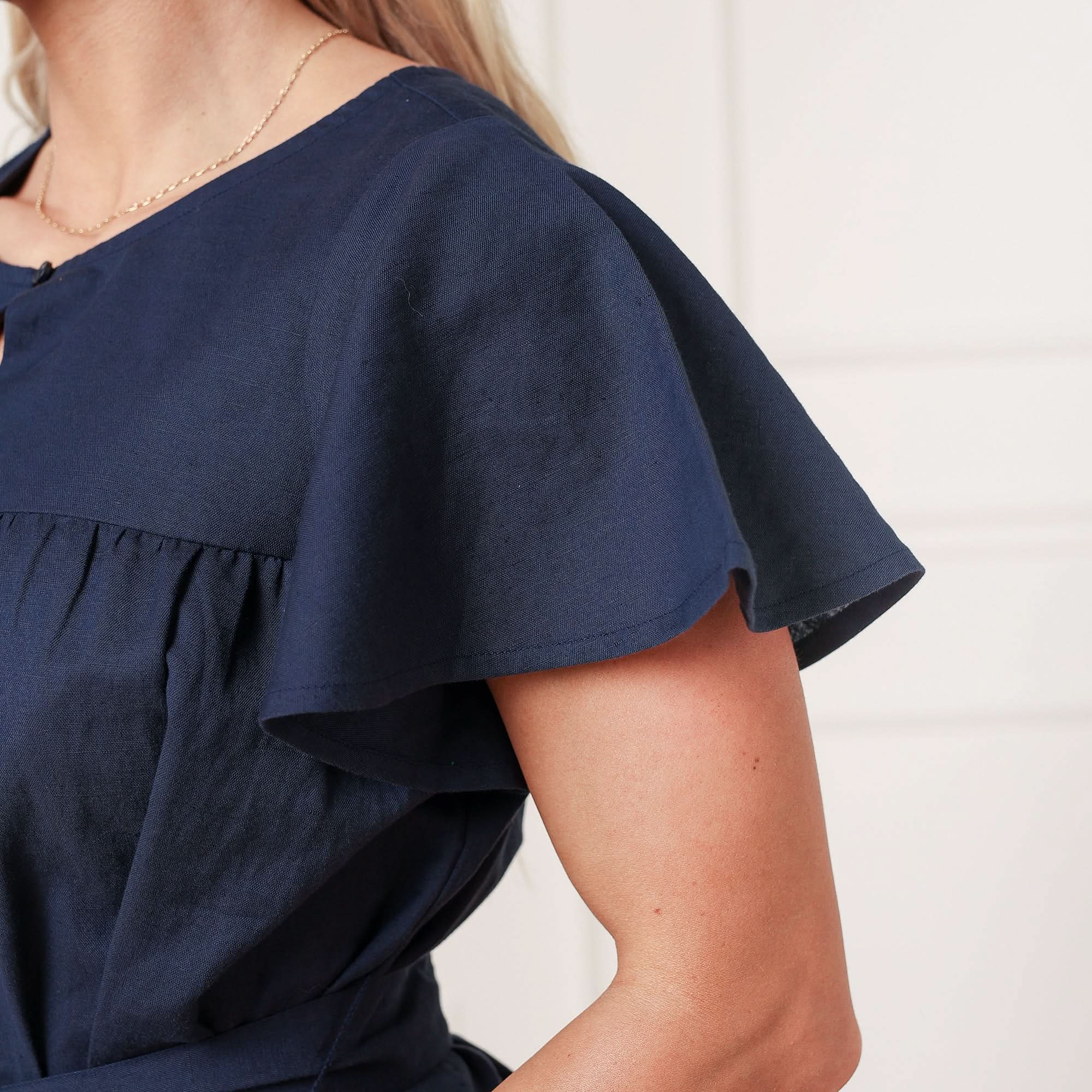 Women’s Navy Linen Keyhole Dress