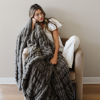 Double Ruched Faux Fur XL Throw Blanket