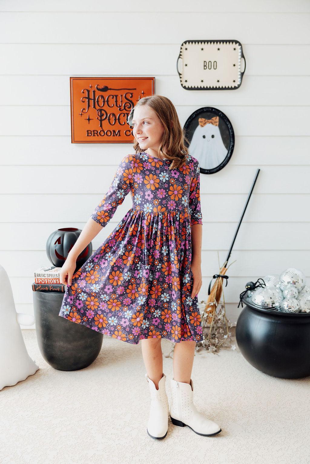 Haunted Garden 3/4 Sleeve Pocket Twirl Dress