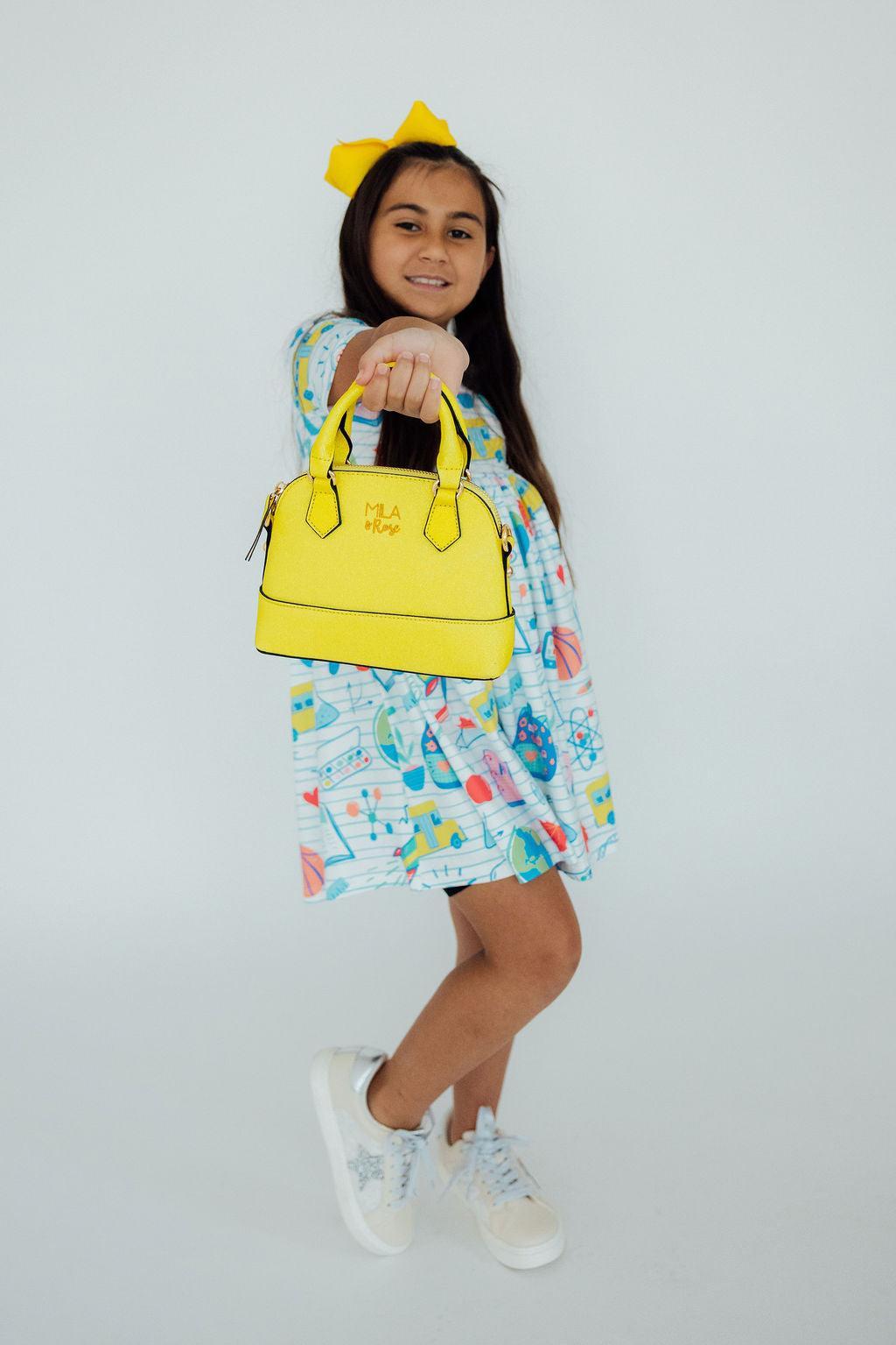Neon Yellow Glitter Girl's Crossbody Purse