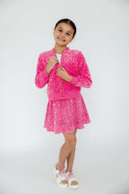 Pink Velvet Sequin Twirl Skort