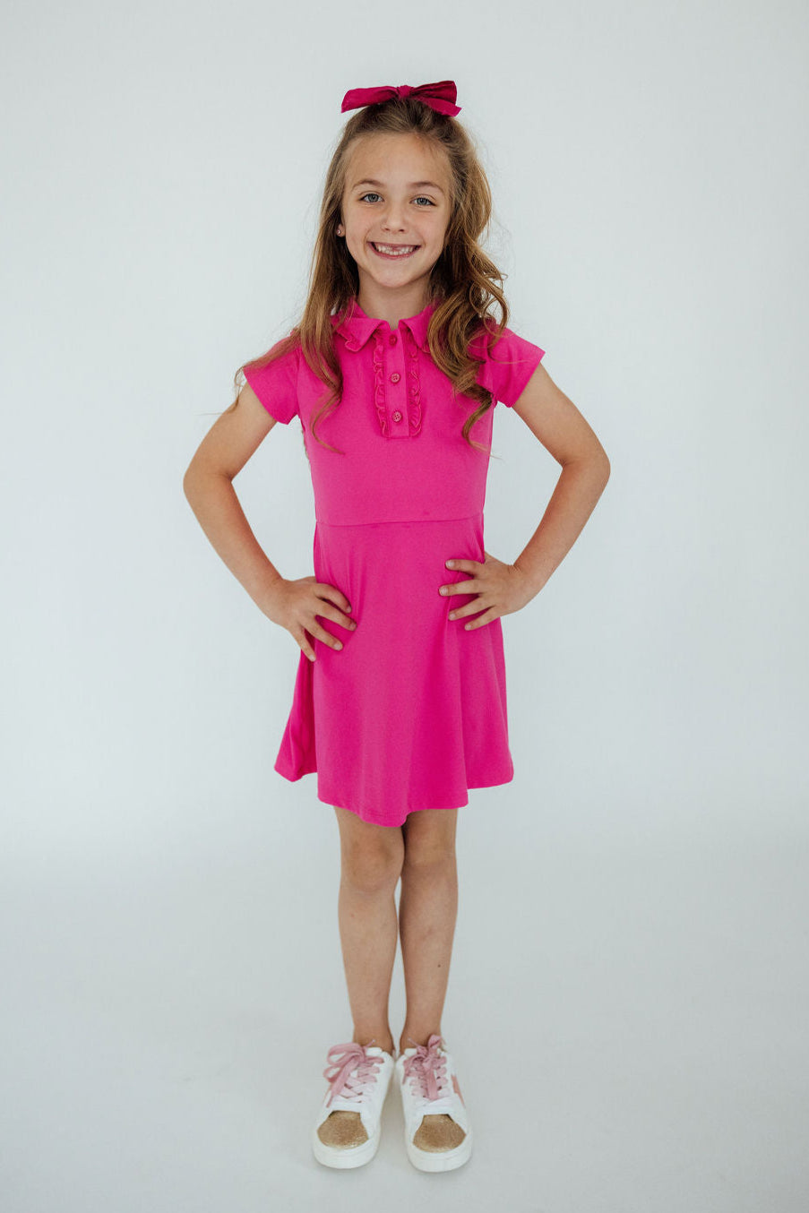 Hot Pink Short Sleeve Polo Dress