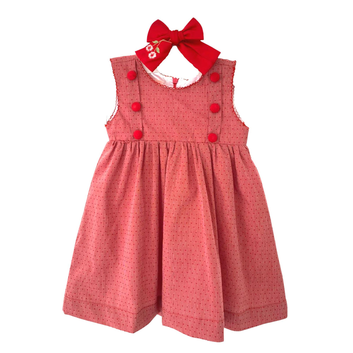 Red Swiss Dot Dress with Bow