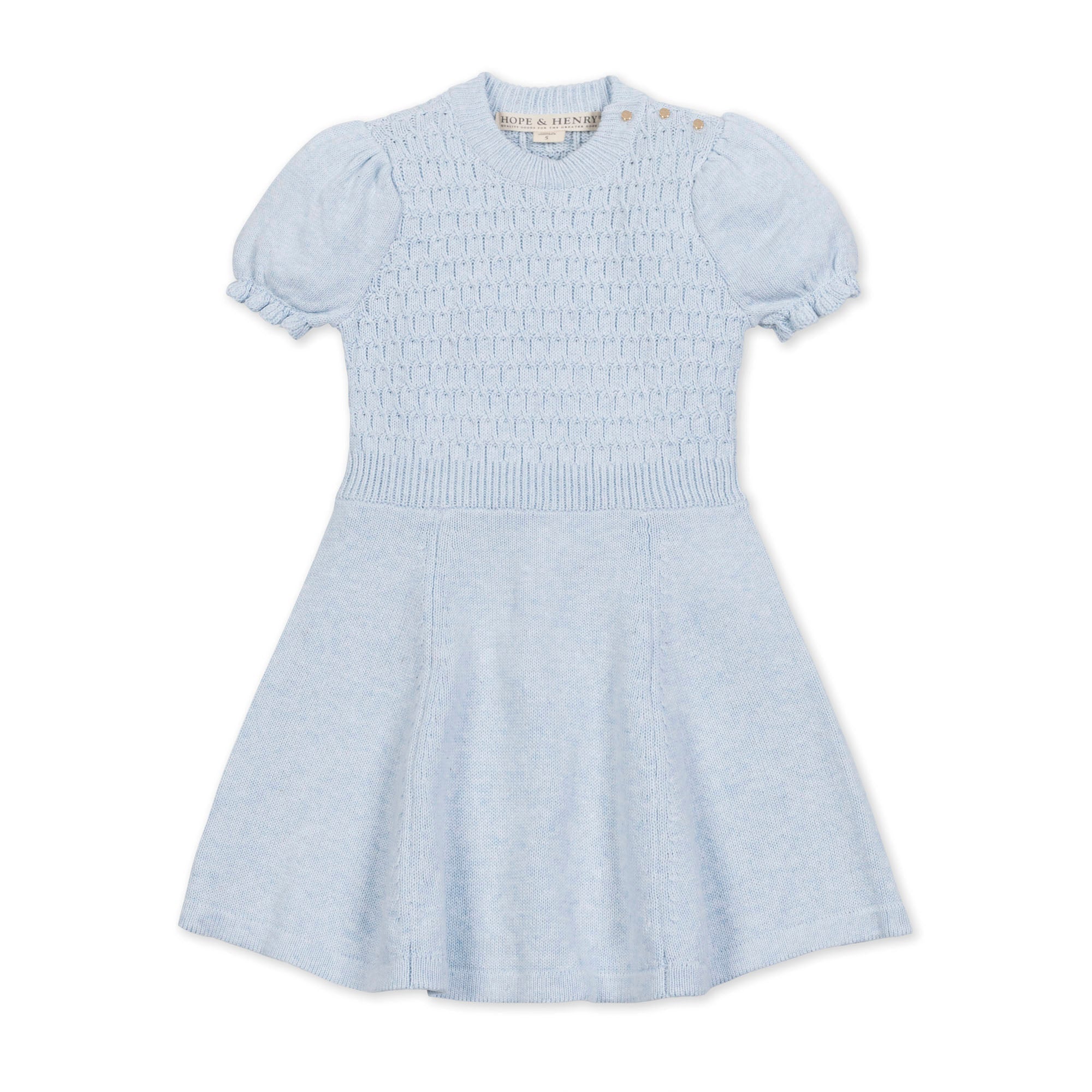 Light blue dress with puff sleeves on a white background