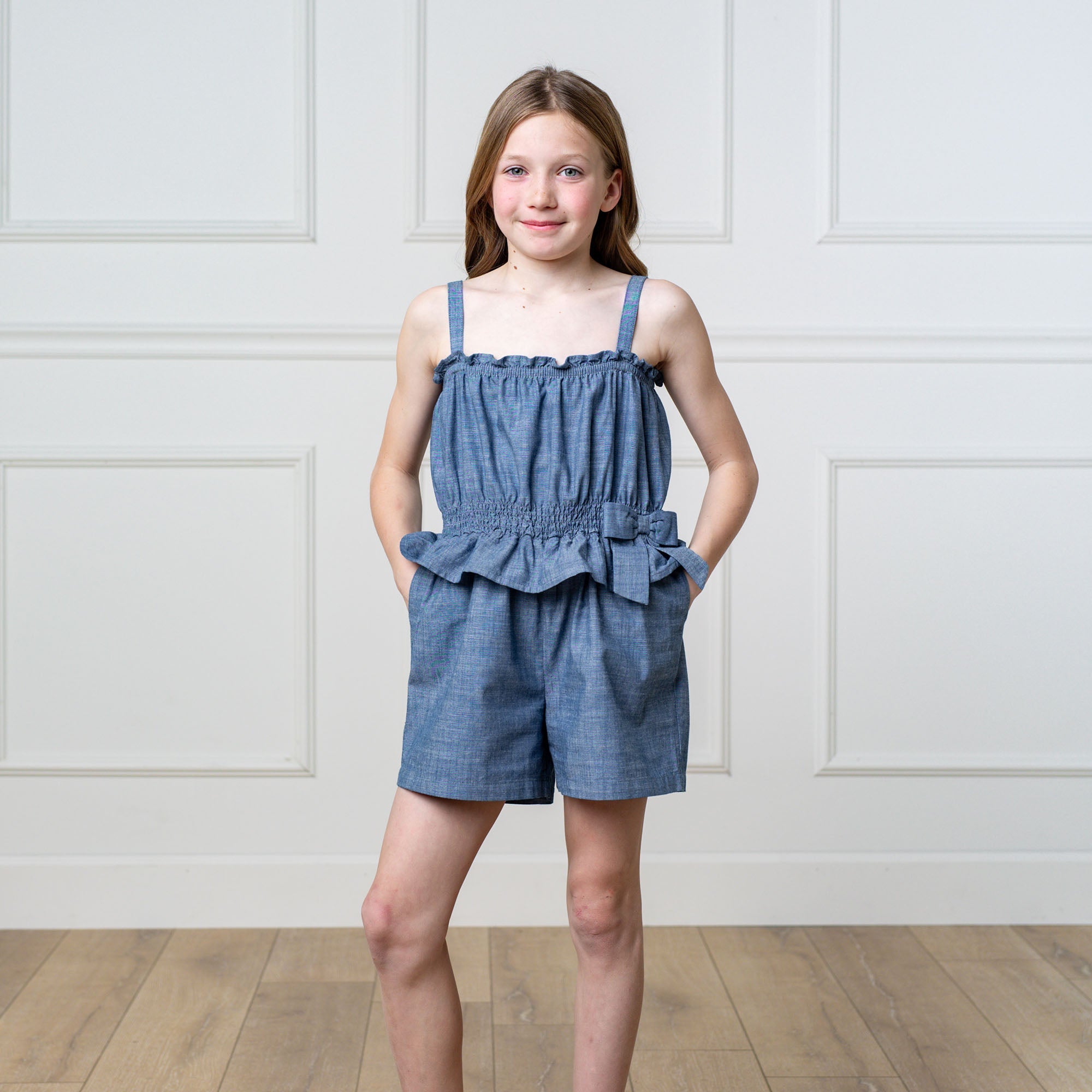 Organic Smocked Waist Chambray Romper