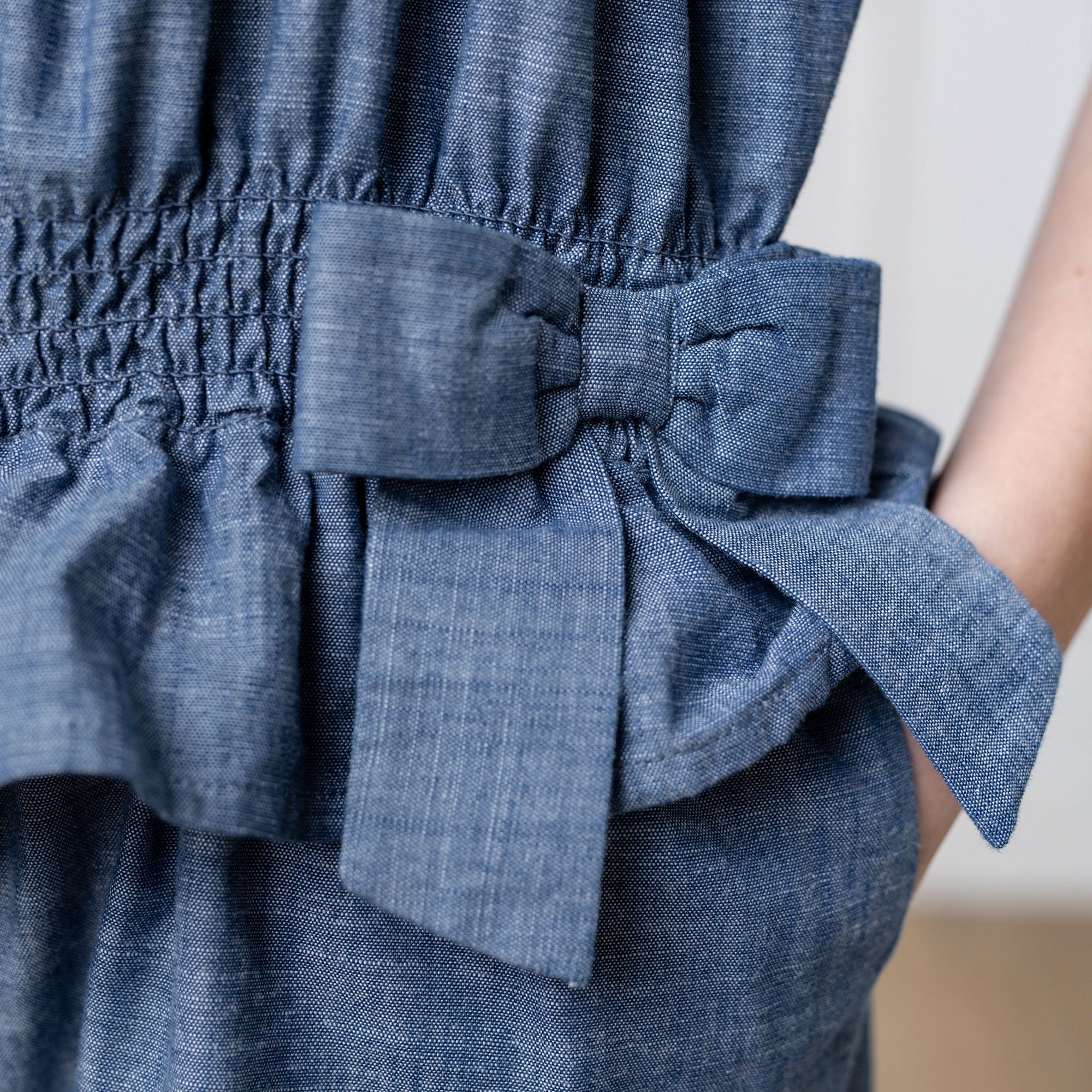 Organic Smocked Waist Chambray Romper