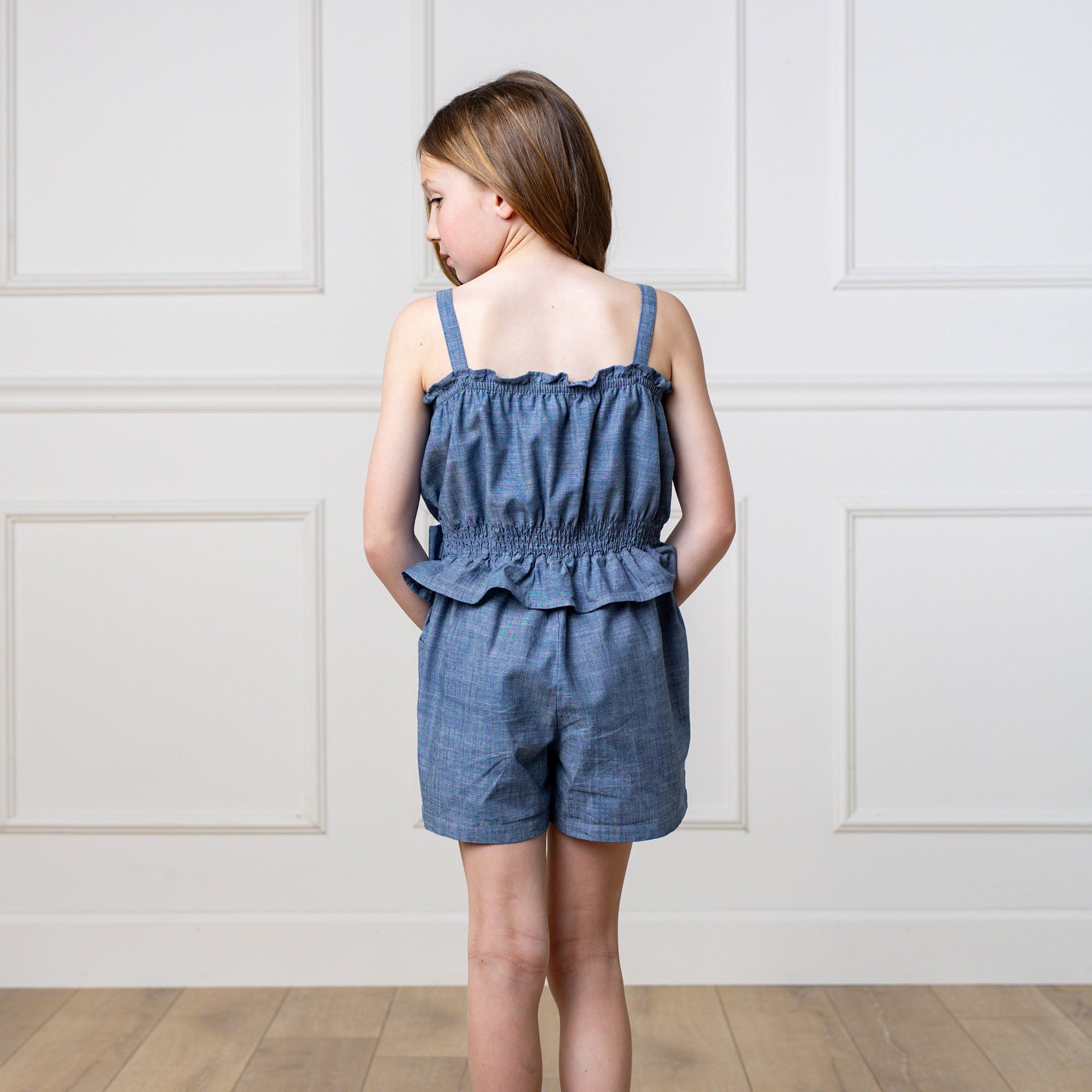 Organic Smocked Waist Chambray Romper