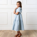 Flounce Sleeve Tiered Linen Dress