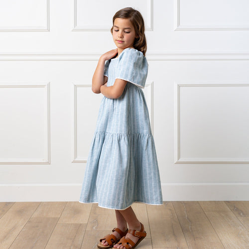 Flounce Sleeve Tiered Linen Dress