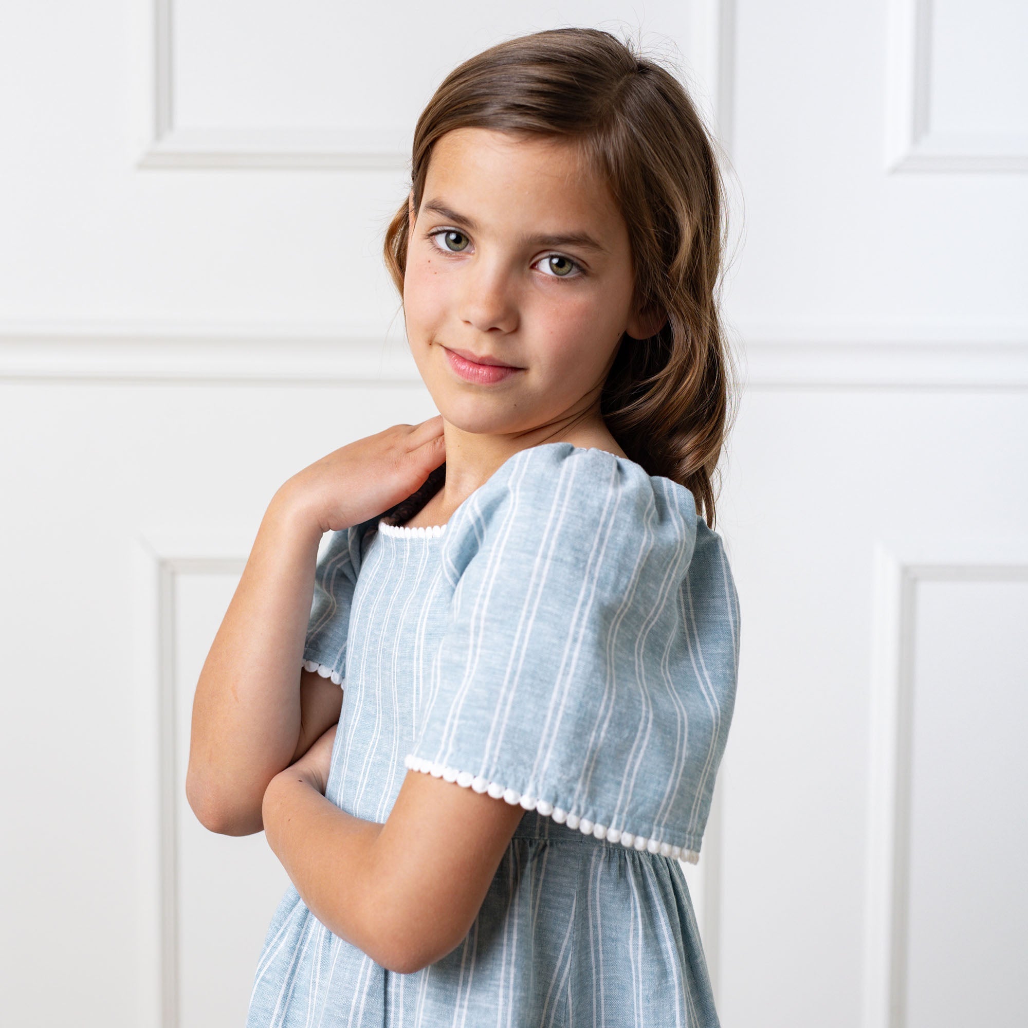 Flounce Sleeve Tiered Linen Dress