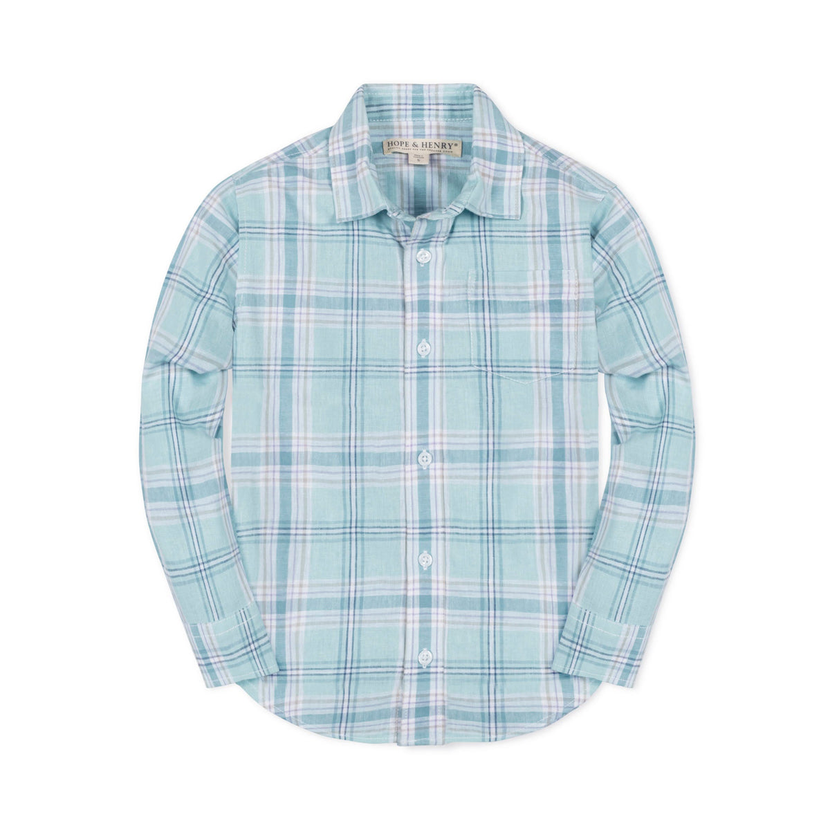 Tea Room Blue Plaid Linen Button-Down Shirt