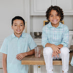 Tea Room Blue Plaid Linen Button-Down Shirt