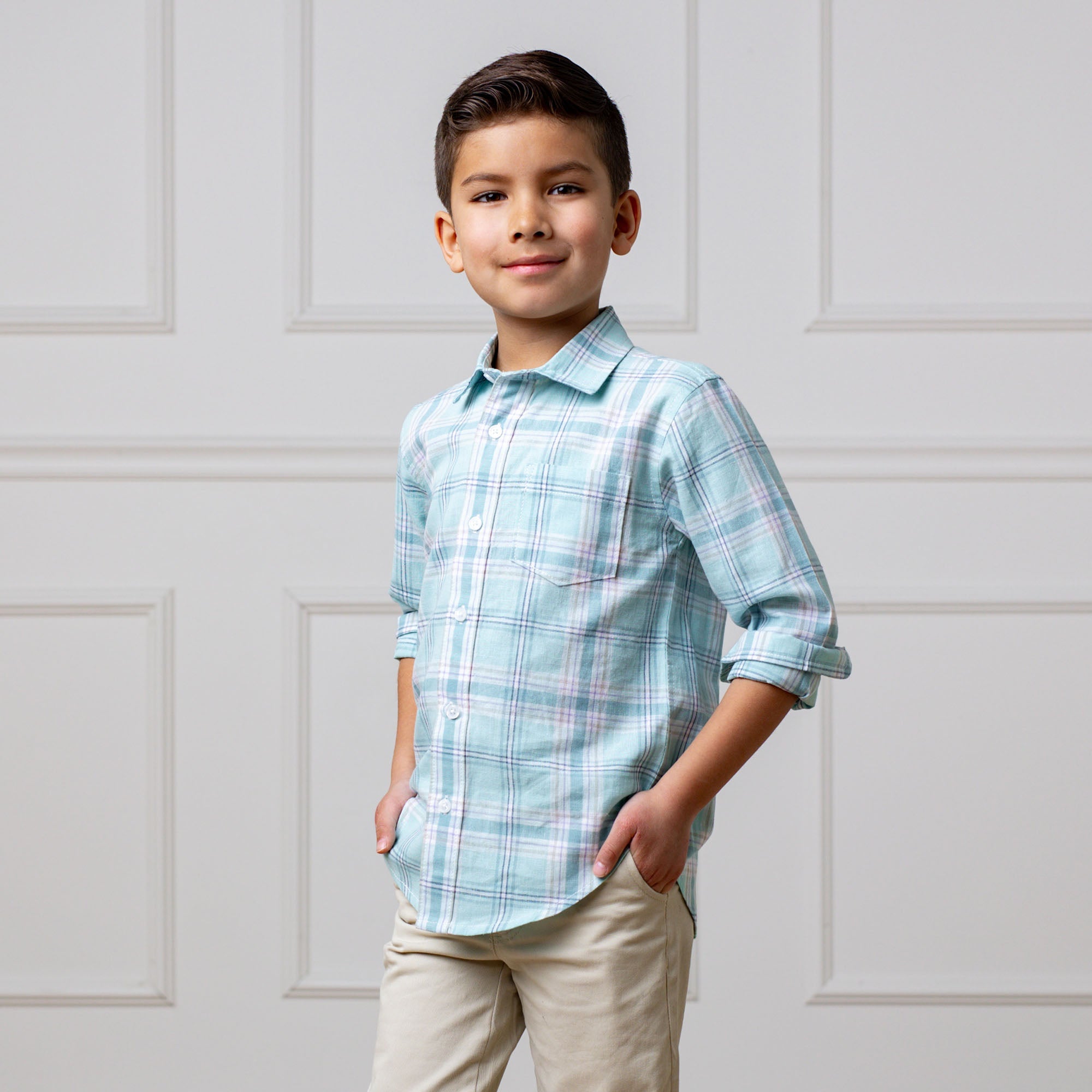 Tea Room Blue Plaid Linen Button-Down Shirt