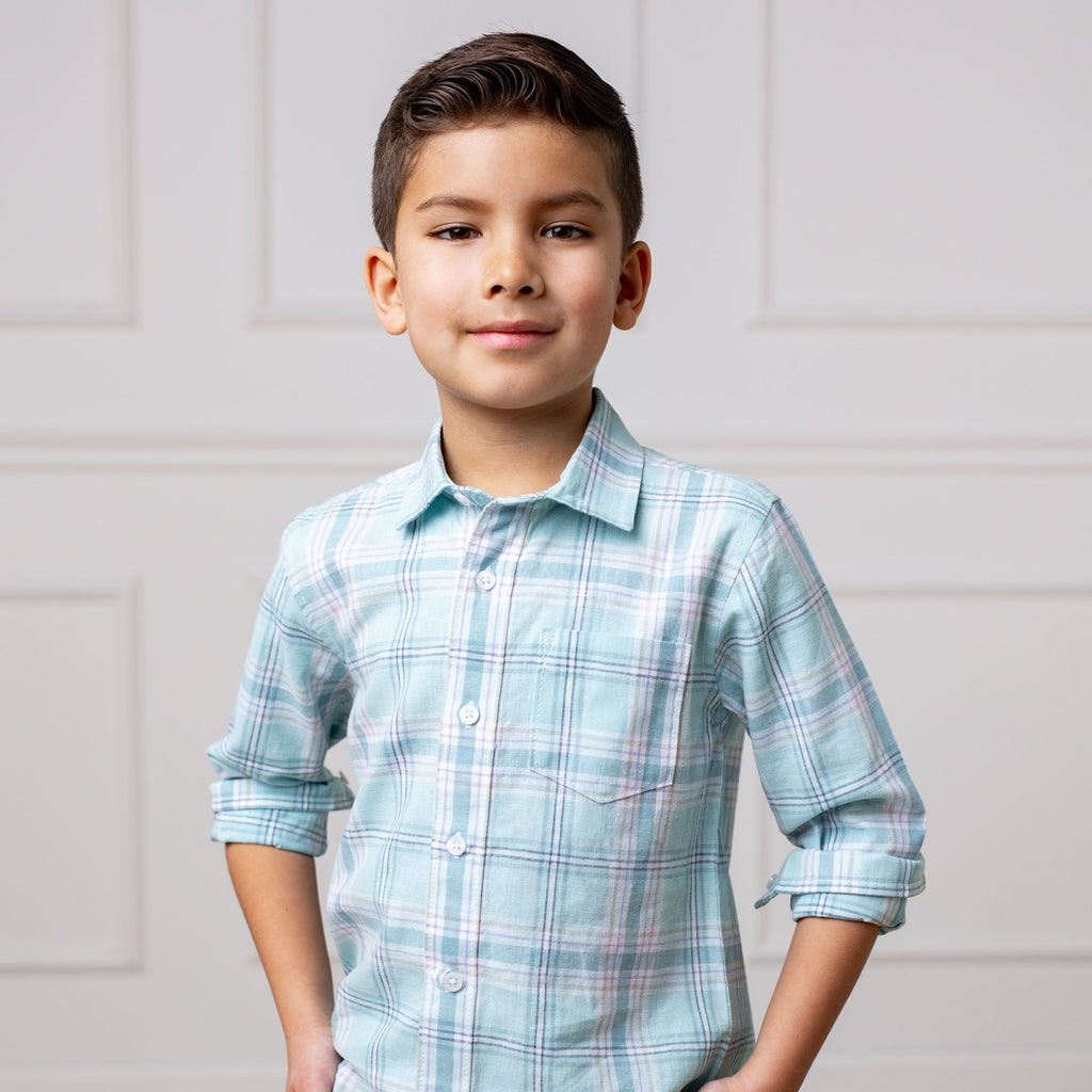 Tea Room Blue Plaid Linen Button-Down Shirt