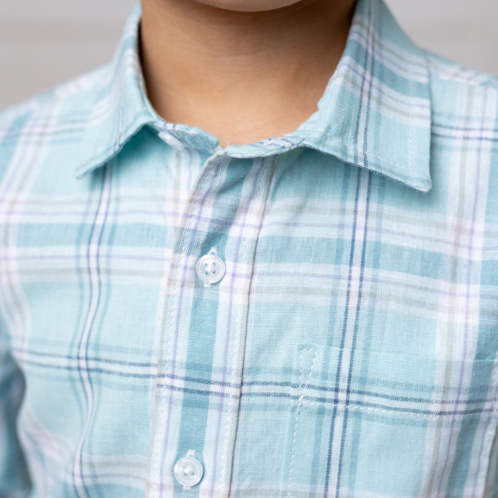 Tea Room Blue Plaid Linen Button-Down Shirt