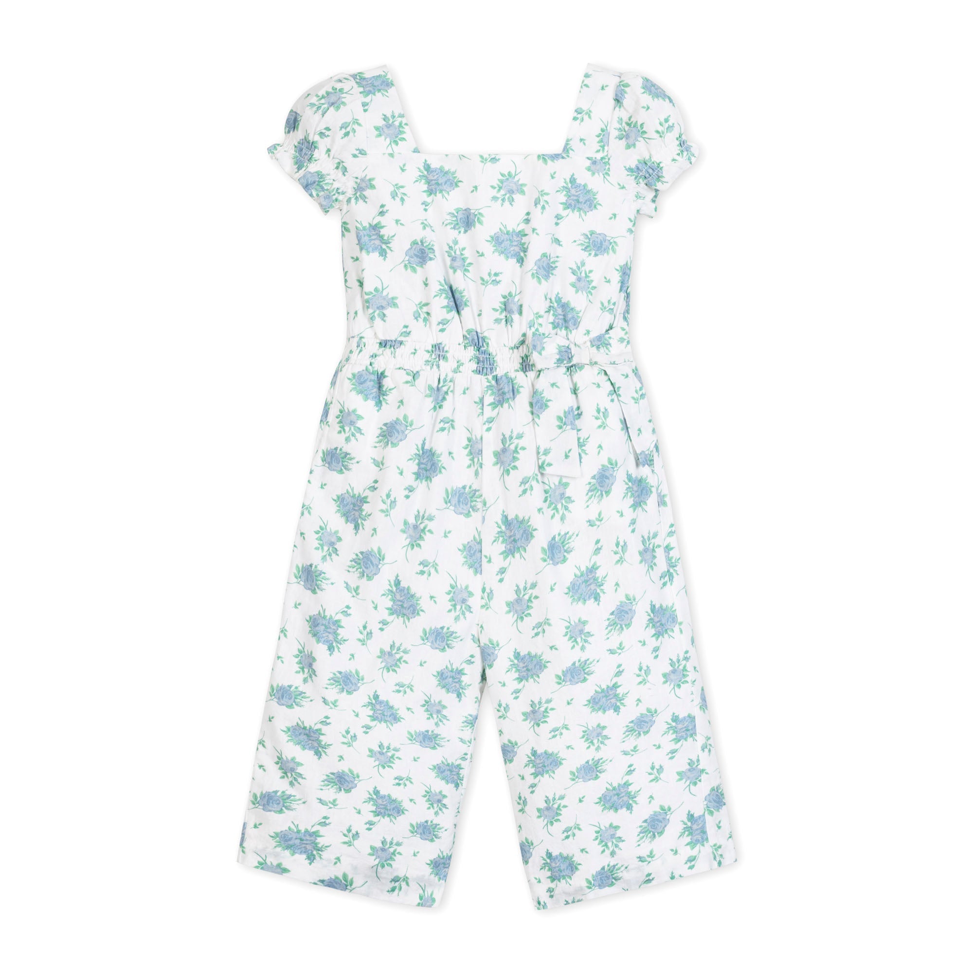 Girls Linen Puff Sleeve Jumpsuit