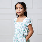 Girls Linen Puff Sleeve Jumpsuit